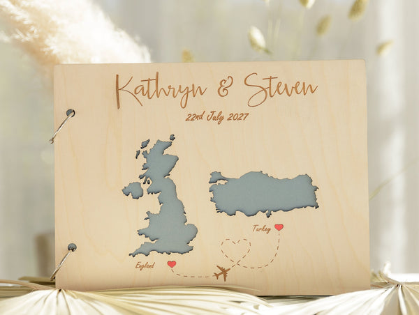 Custom Engraved Wooden Rustic Guest Book - 11x8.5 Inch, Made In USA, Choose Wood Finish & Inside Pages (Lined, Cardstock, Etc.)