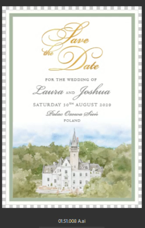Watercolour Save the Date Card with Gold Foil | Palac Osowa Sien