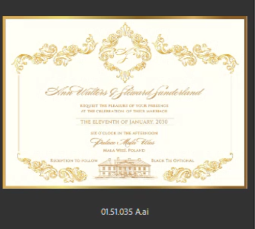 Luxury Wedding Invitation with Venue Sketch, Gold Foil & Gold Mirror Backing