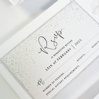 Silver Glitter Winter Wonderland Invitation, Laser Cut Snowflakes with Belly Band, Winter Wedding