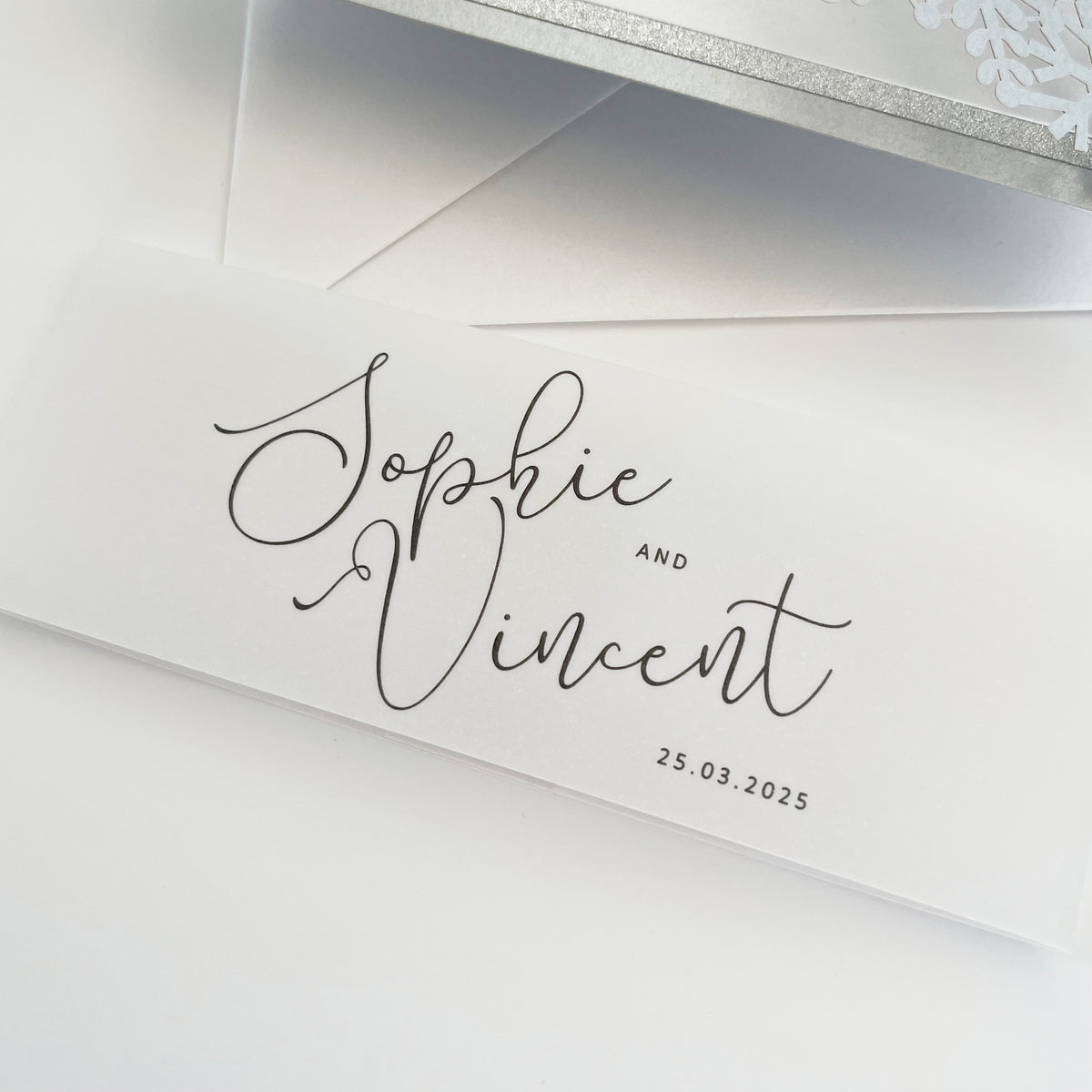 Silver Glitter Winter Wonderland Invitation, Laser Cut Snowflakes with Belly Band, Winter Wedding