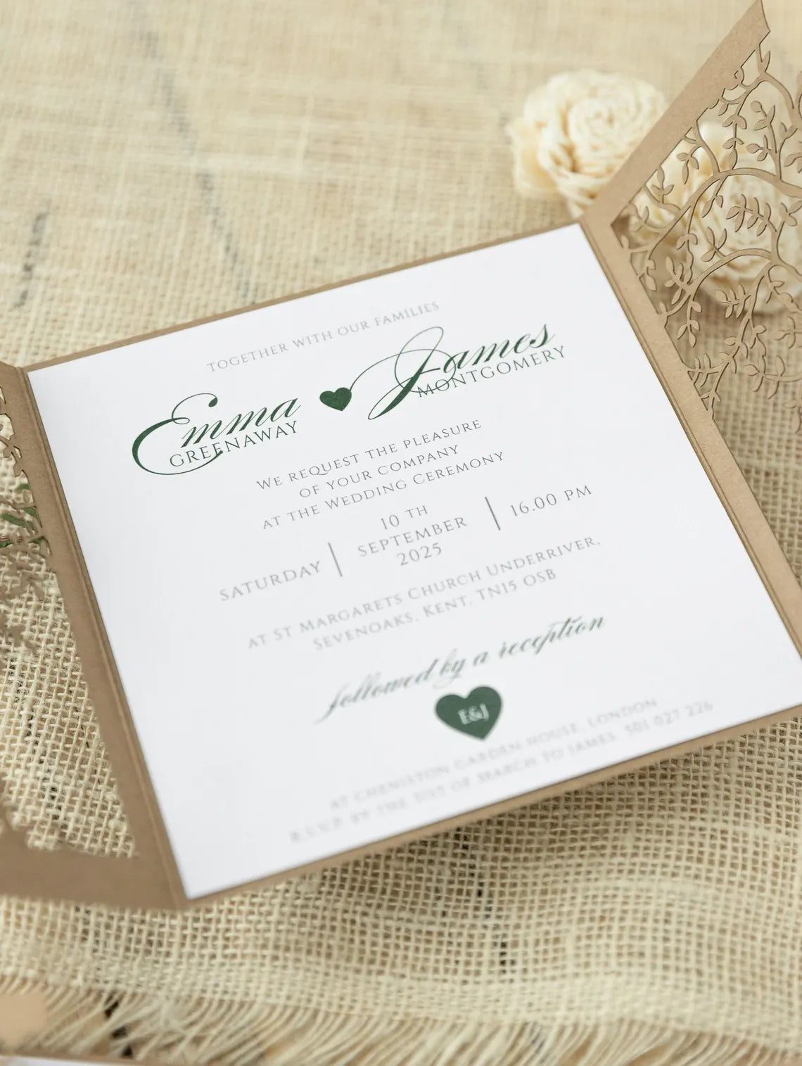 Rustic Eco Wedding Invitations – Personalised Printed Wedding Stationery Set | Boho Wedding Invite, Laser Cut Tree of Life