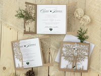 Rustic Eco Wedding Invitations – Personalised Printed Wedding Stationery Set | Boho Wedding Invite, Laser Cut Tree of Life