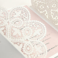 White and Peach Wedding Invitation Laser Cut