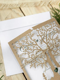 Rustic Eco Wedding Invitations – Personalised Printed Wedding Stationery Set | Boho Wedding Invite, Laser Cut Tree of Life