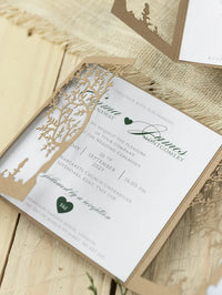 Rustic Eco Wedding Invitations – Personalised Printed Wedding Stationery Set | Boho Wedding Invite, Laser Cut Tree of Life
