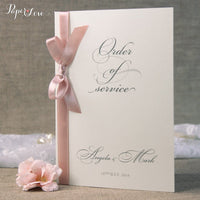 Classy Order of Service with Ribbon Bow - Wedding Program, Folded Program, Order of the Day, Wedding Booklet, Wedding Day