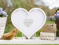 White Heart Shaped Personalised Wooden Wedding Guest Book Drop Box with Wooden Box + Wooden Pen + Woodem Hearts Set