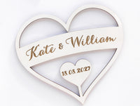 White Heart Shaped Personalised Wooden Wedding Guest Book Drop Box with Wooden Box + Wooden Pen + Woodem Hearts Set