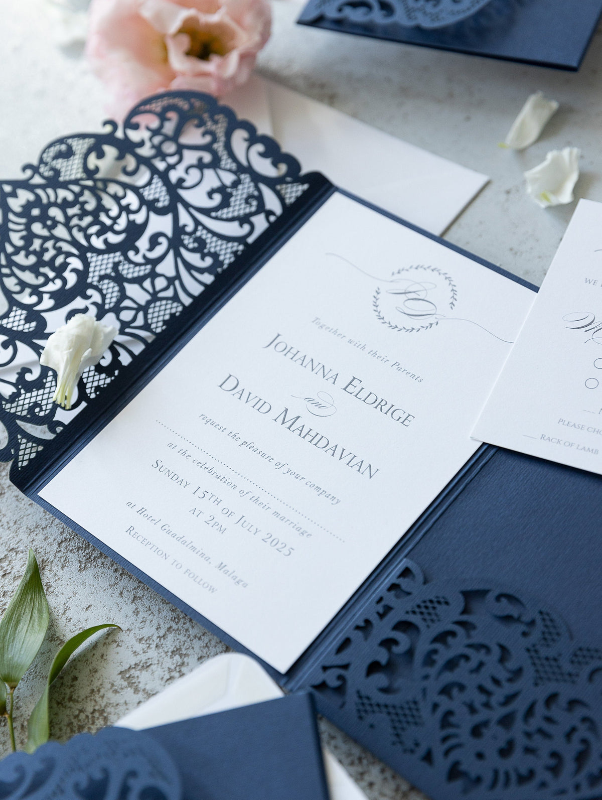 Classic Lace Pocketfold Wedding Invitation Suit, Laser Cut Folder, Invite with Envelope