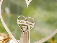 Heart Shaped Personalised Wooden Wedding Guest Book Drop Box with Wooden Box + Wooden Pen + Woodem Hearts Set Clear Background