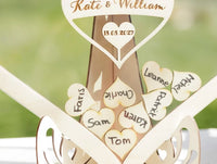 Heart Shaped Personalised Wooden Wedding Guest Book Drop Box with Wooden Box + Wooden Pen + Woodem Hearts Set Clear Background