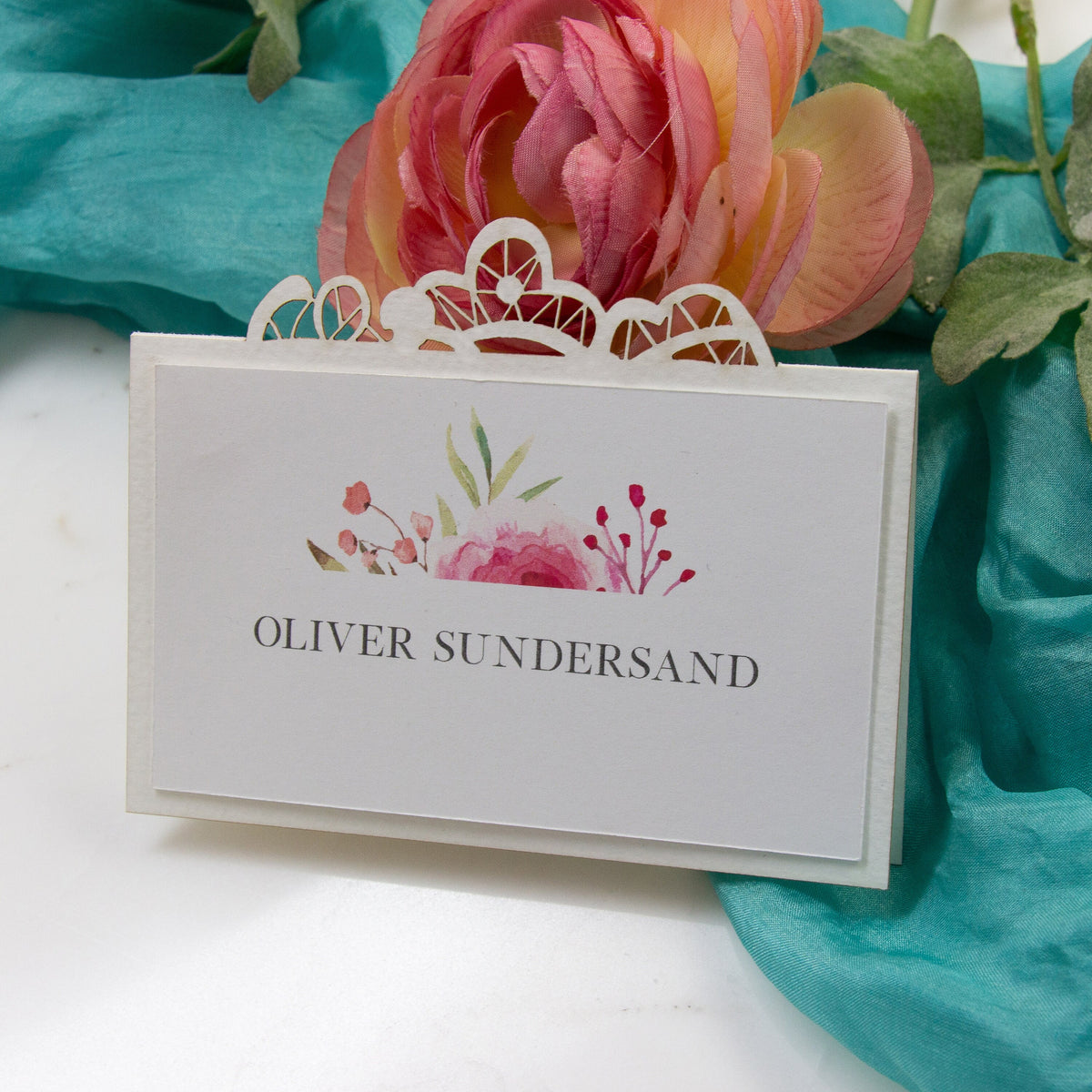 Delicate & Romantic Ivory Place Cards with Laser Cut Details - Wedding Stationery, Place Cards with Names