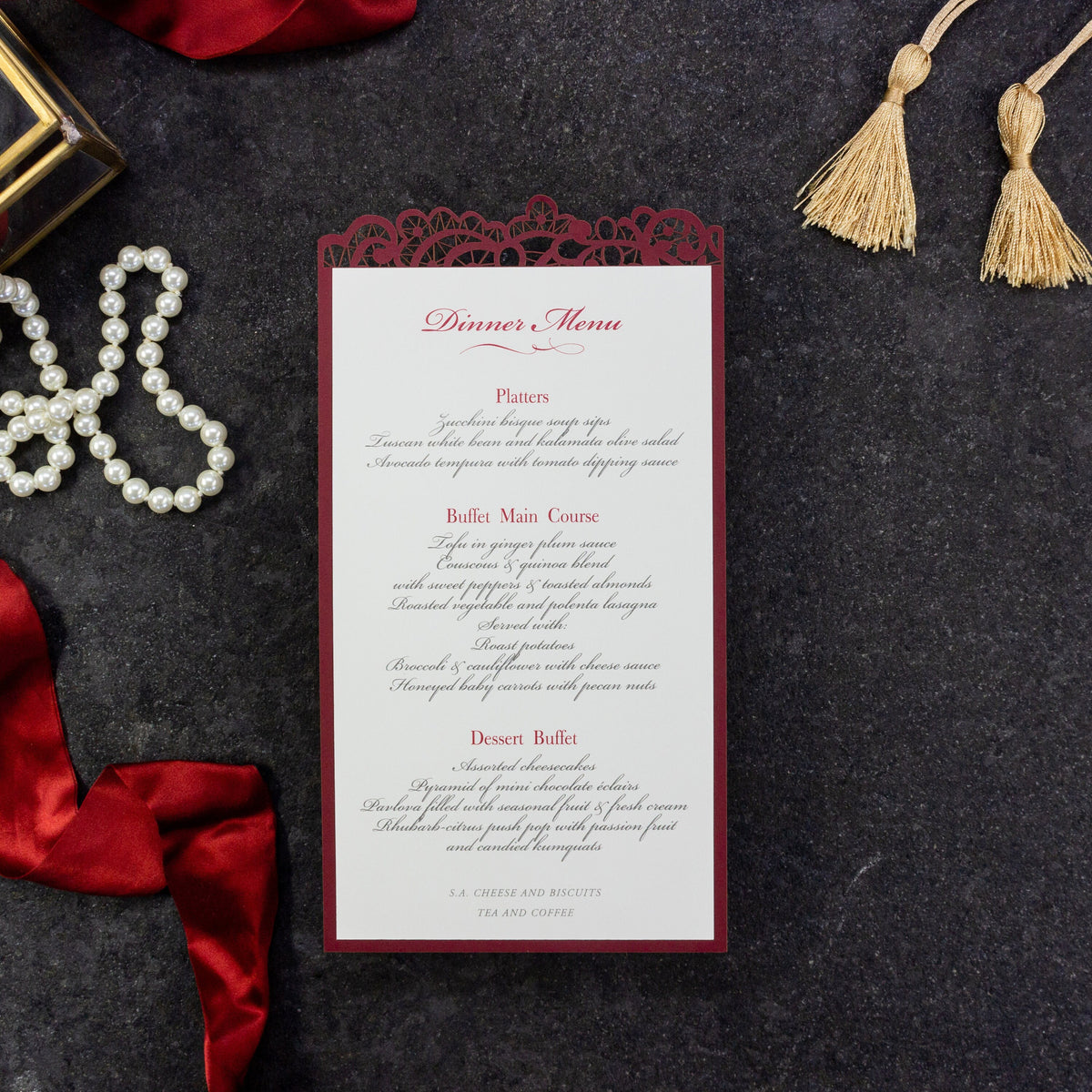 Plate Wine Menu Elegant Luxury with Laser Cut Details - Wedding Table Menu, On the Day Stationery