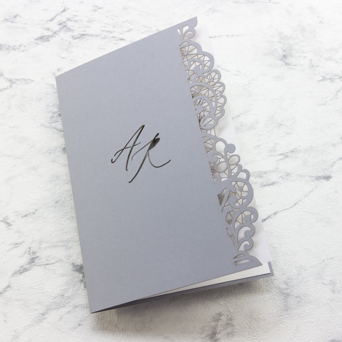 Ash Grey Order of Service Cover with Laser Cut Details - Order of Service, Wedding Booklet