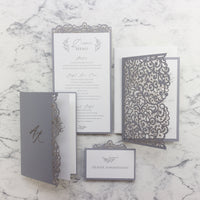 Ash Grey Order of Service Cover with Laser Cut Details - Order of Service, Wedding Booklet