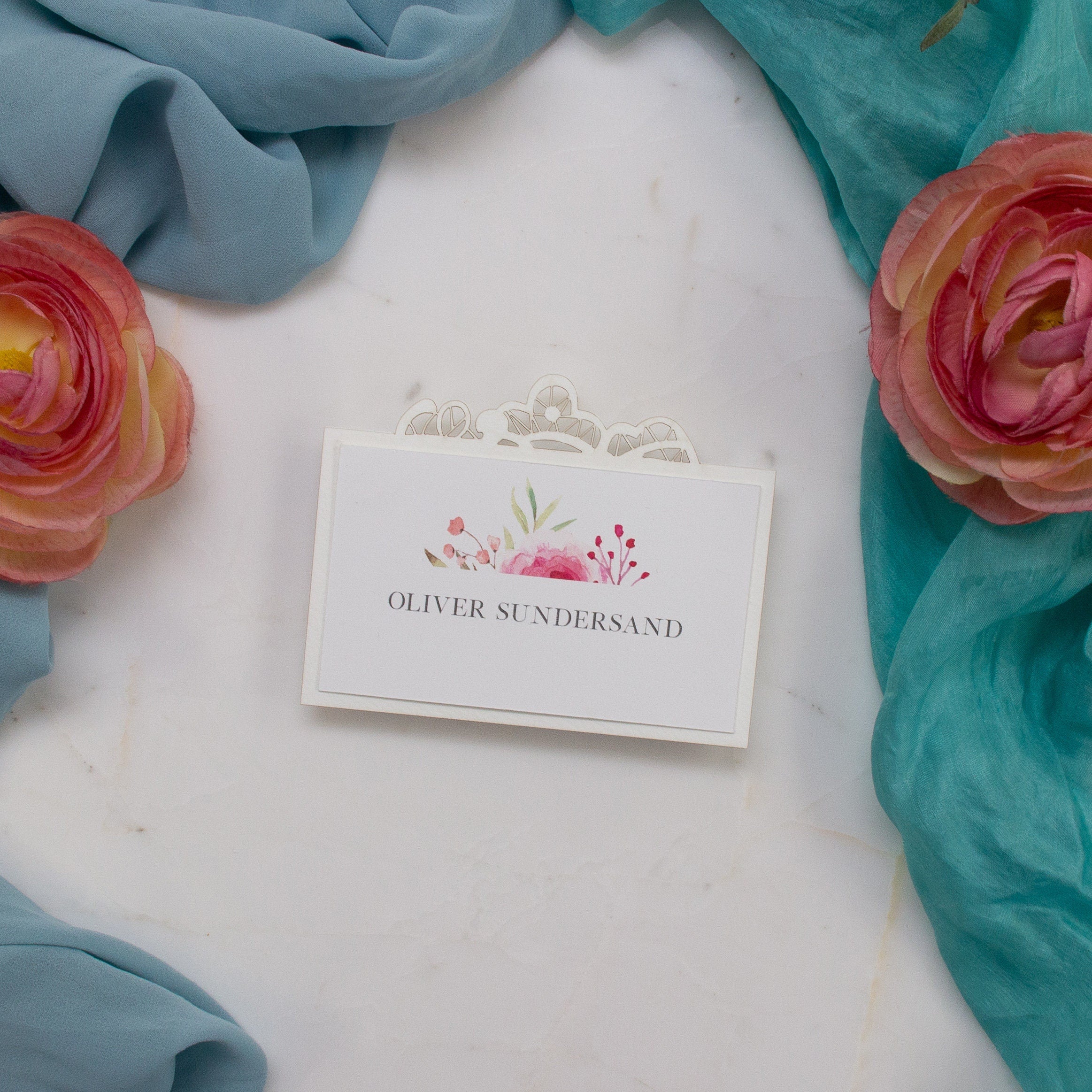 Delicate & Romantic Ivory Place Cards with Laser Cut Details - Wedding Stationery, Place Cards with Names