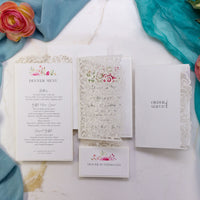 Delicate & Romantic Ecru Plate Menu with Laser Cut Details - Wedding Menu, On the Day Stationery