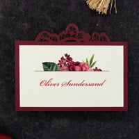 Elegant Luxury Wine Place Cards with Laser Cut Details - Wedding Stationery, Place Cards with Names