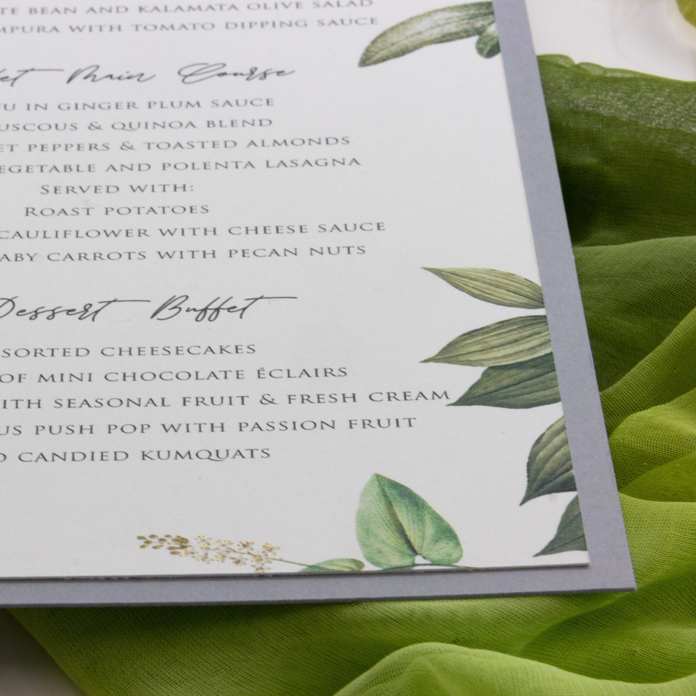 Greenery Ash Grey Plate Menu - Wedding Table Menu, On the Day Stationery