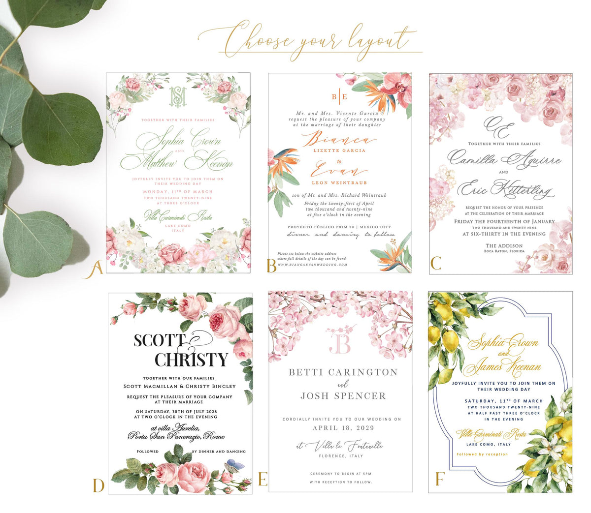 Gold Mirror Acrylic Invitation, Mediterranean Lemon Wedding Card, Personalised Destination Invite from Santorini