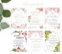 Gold Mirror Acrylic Invitation, Mediterranean Lemon Wedding Card, Personalised Destination Invite from Santorini
