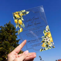 Santorini Acrylic Wedding Invitations – Mediterranean Lemon Design