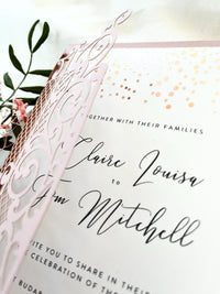Pink Gatefold Wedding Invitations with Rose Gold Foil Confetti
