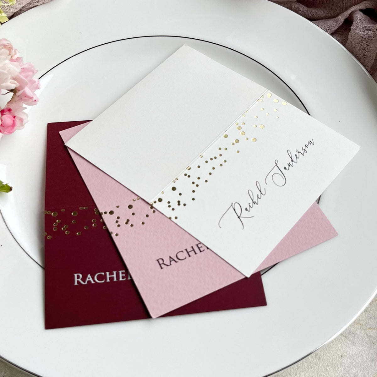 Dots Foil Confetti Name Cards - Wedding Place Cards