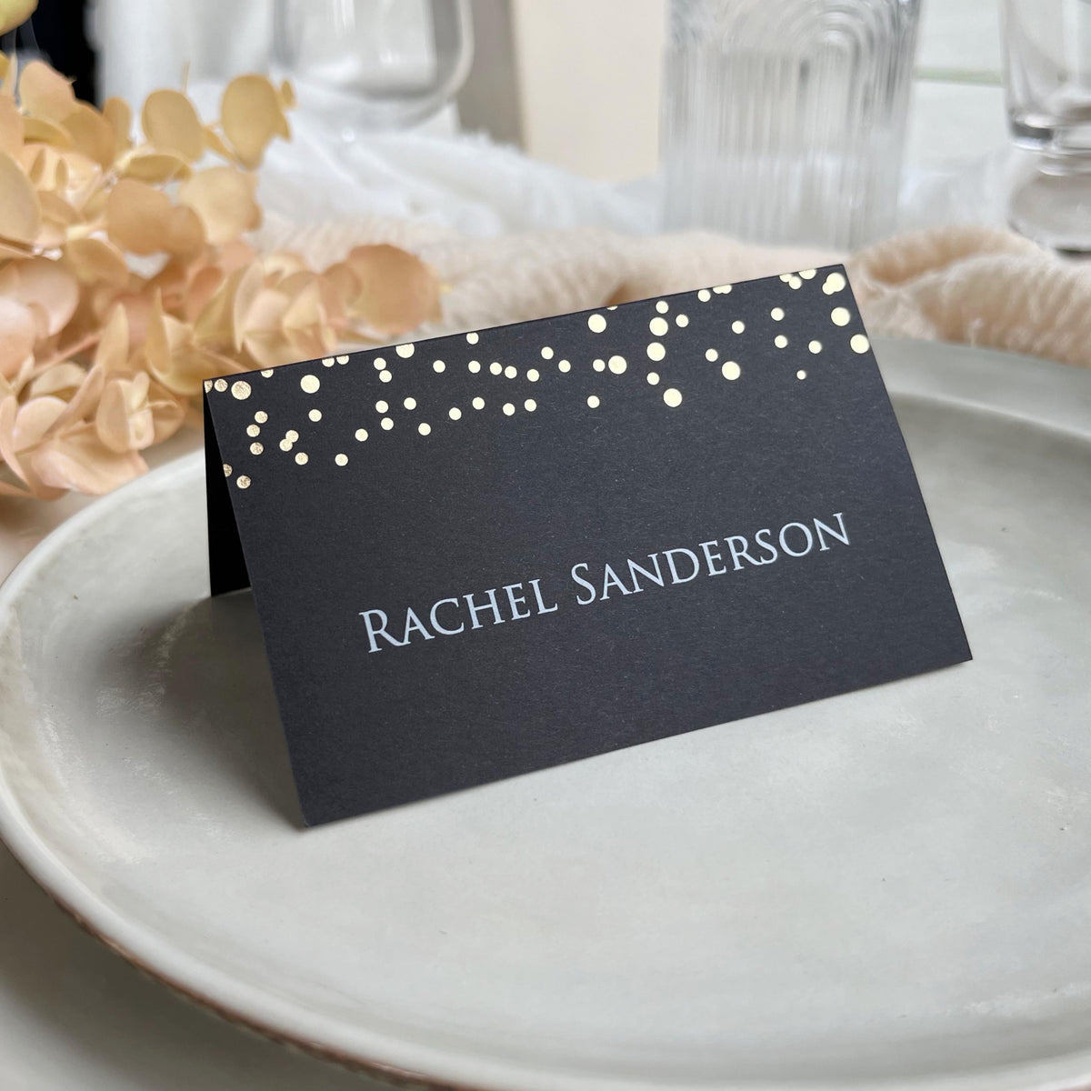 Dots Foil Confetti Name Cards - Wedding Place Cards