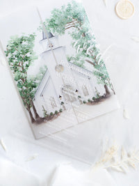 Watercolour Venue Wedding Invitation Suite, Acrylic & Vellum with Wax Seal and Dried Flowers