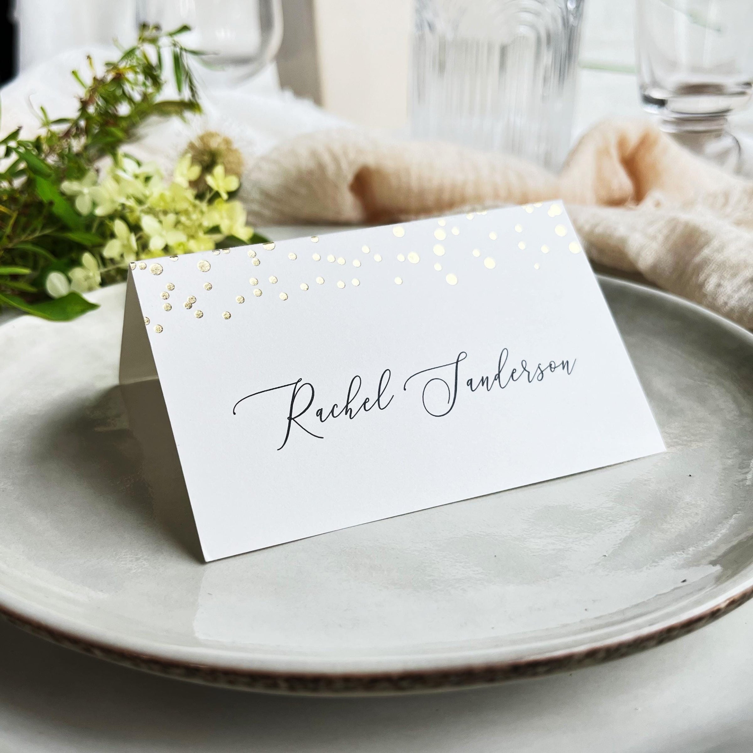 Dots Foil Confetti Name Cards - Wedding Place Cards