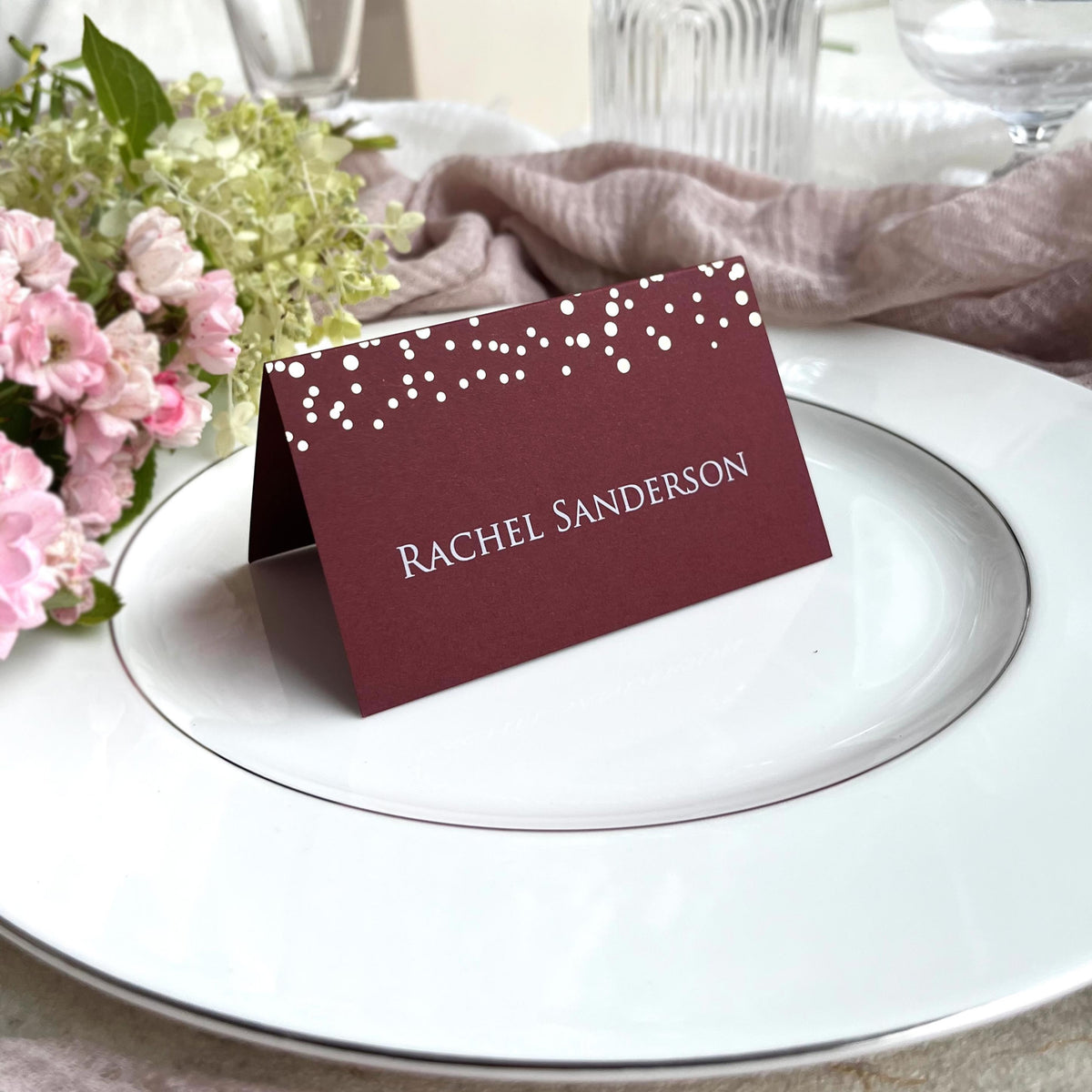 Dots Foil Confetti Name Cards - Wedding Place Cards