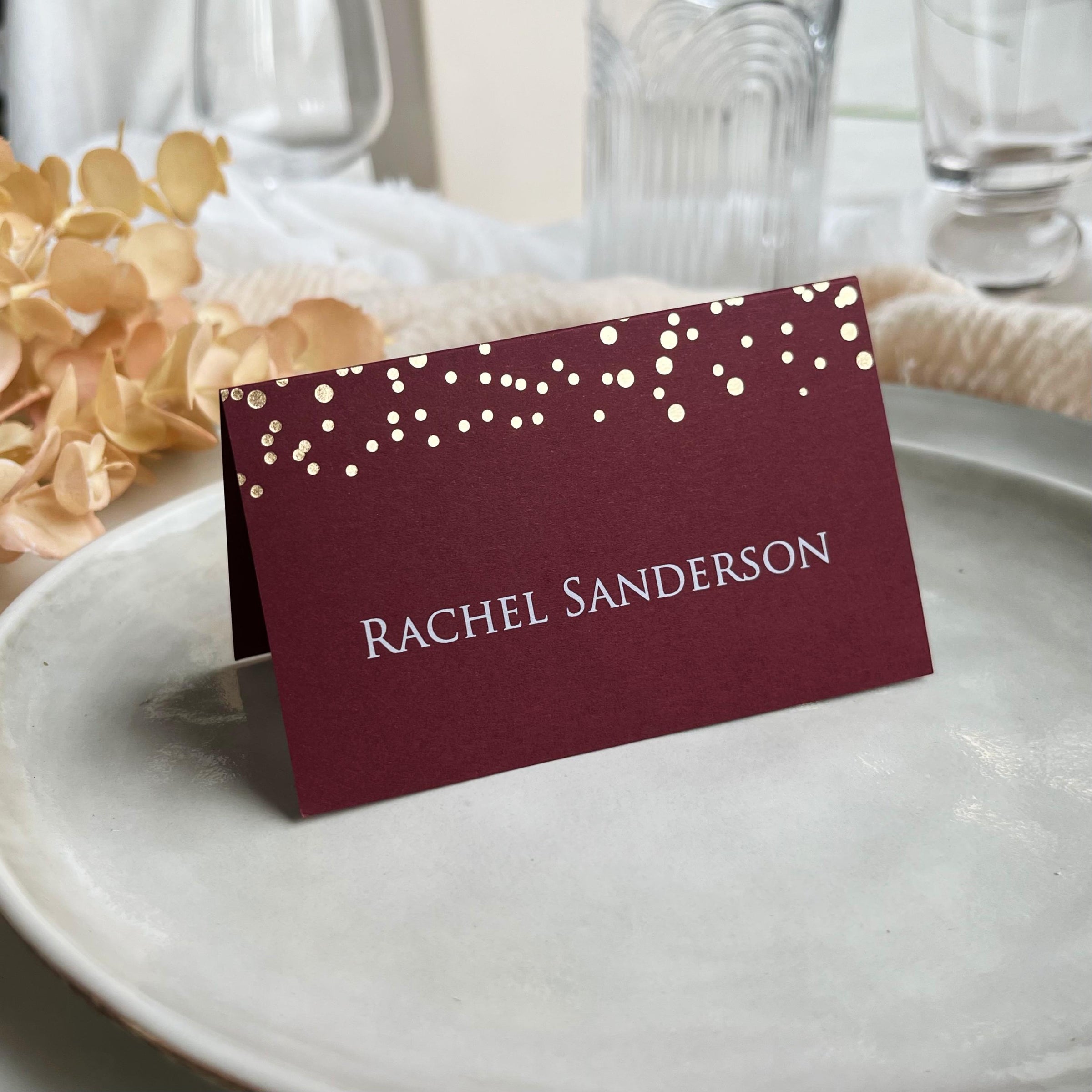 Dots Foil Confetti Name Cards - Wedding Place Cards