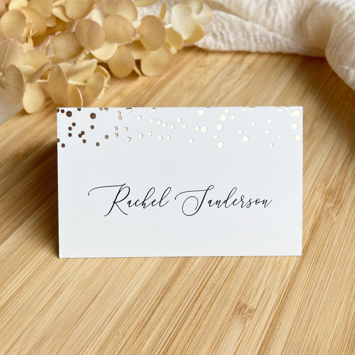 Dots Foil Confetti Name Cards - Wedding Place Cards