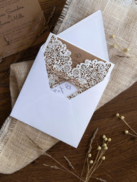 Rustic Laser Cut Wedding Invitations, Boho Cards with Tag & Jute String