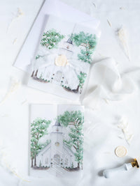 Watercolour Venue Wedding Invitation Suite, Acrylic & Vellum with Wax Seal and Dried Flowers