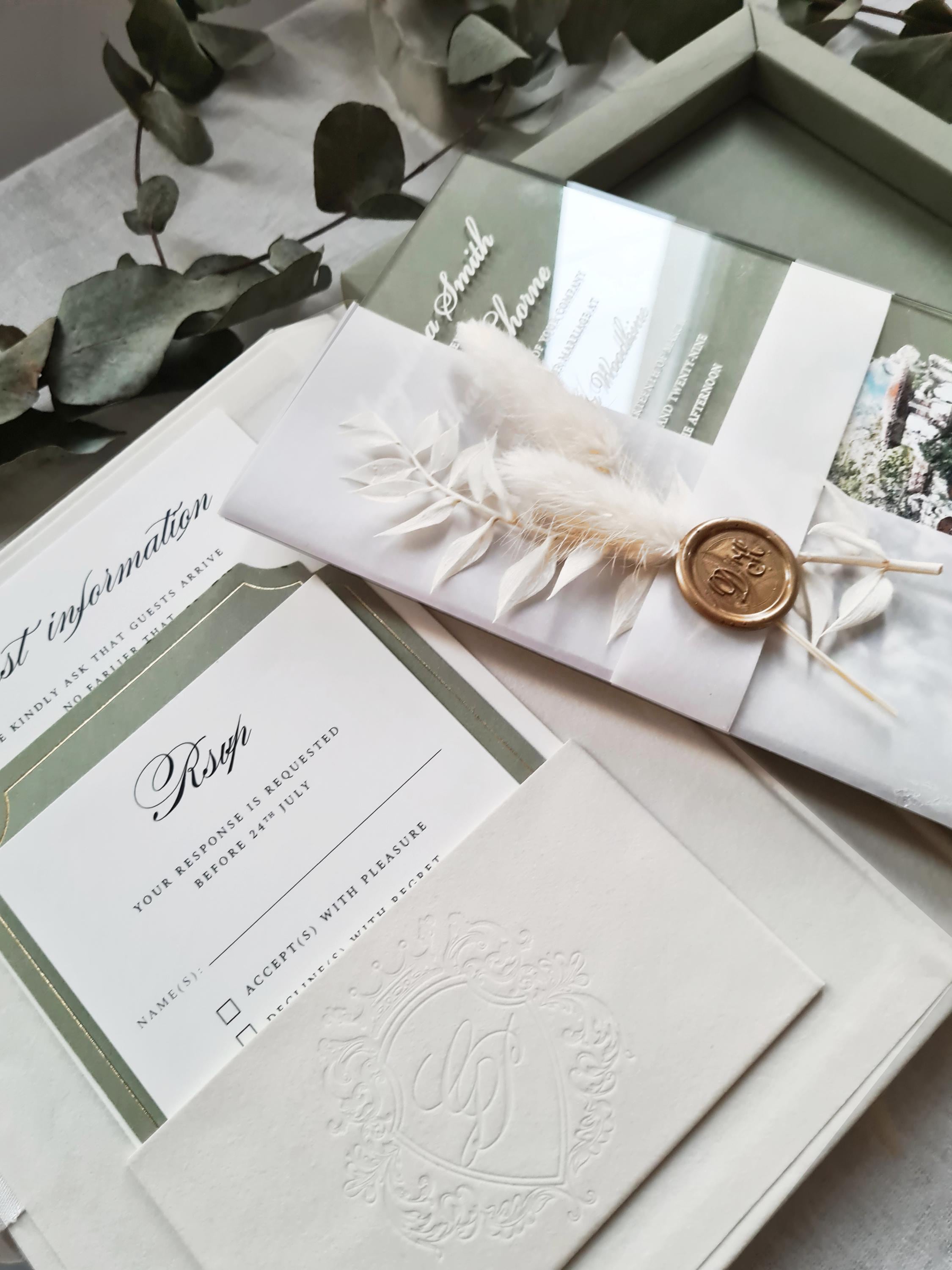 Velvet Wedding Box Suite with Acrylic Invite & Watercolour Venue | Villa Woodbine
