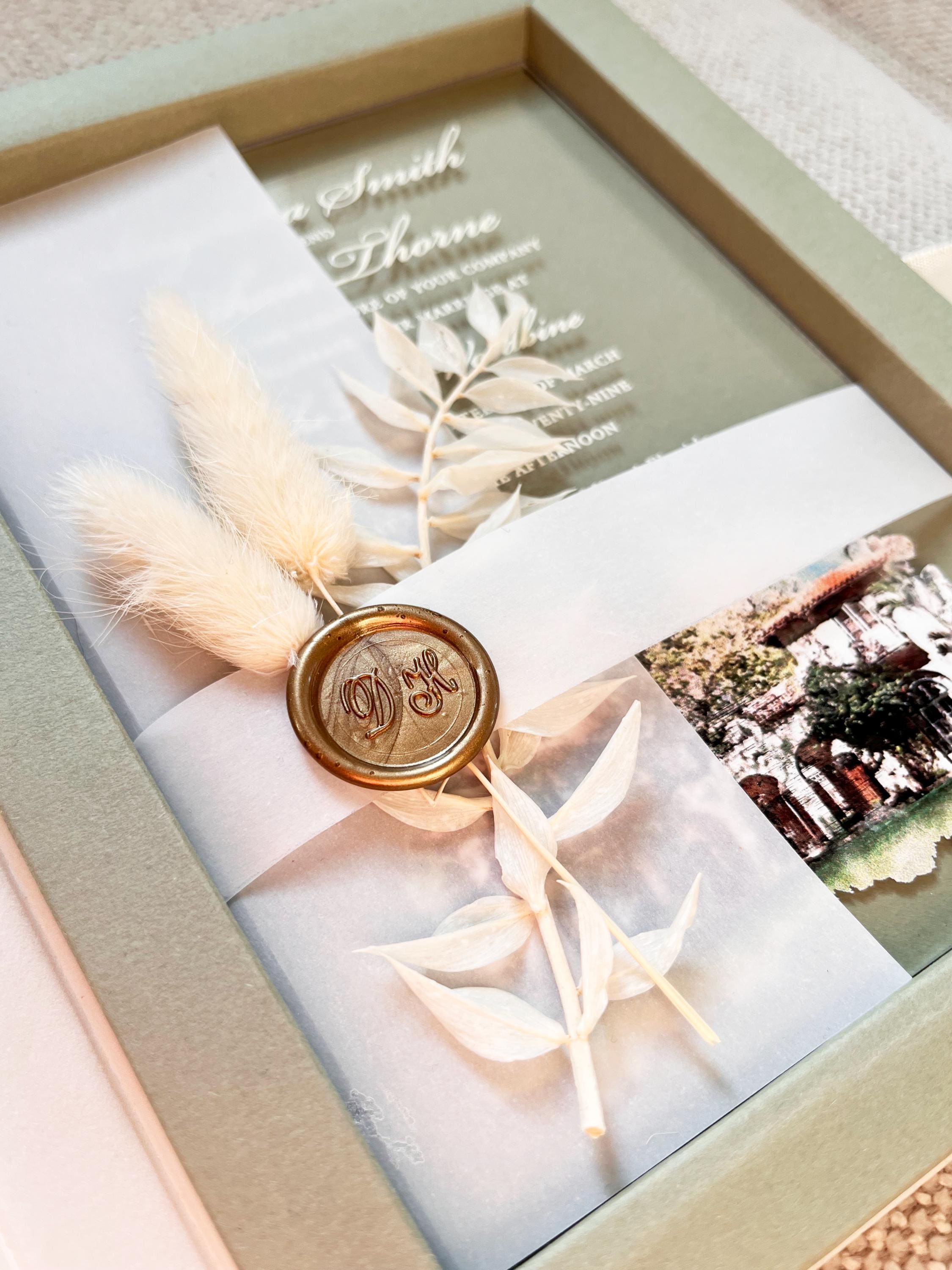 Velvet Wedding Box Suite with Acrylic Invite & Watercolour Venue | Villa Woodbine