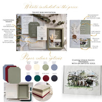 Velvet Wedding Box Suite with Acrylic Invite & Watercolour Venue | Villa Woodbine