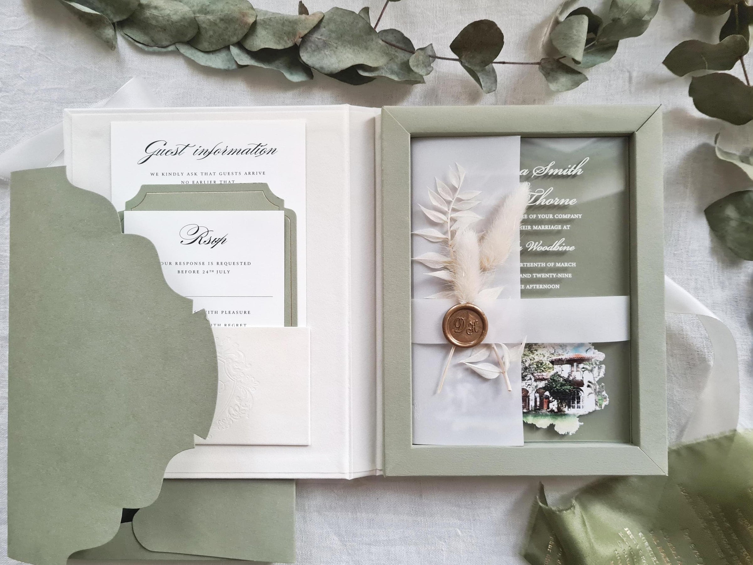 Velvet Wedding Box Suite with Acrylic Invite & Watercolour Venue | Villa Woodbine