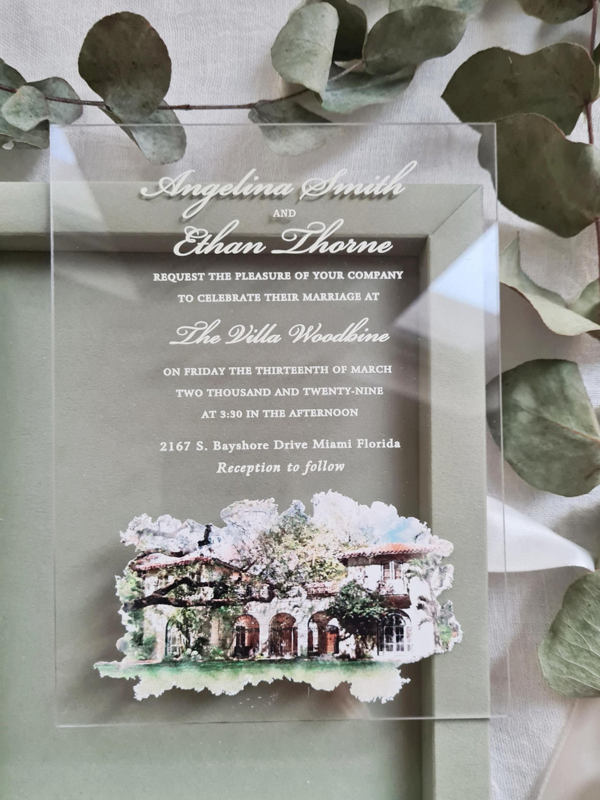 Velvet Wedding Box Suite with Acrylic Invite & Watercolour Venue | Villa Woodbine