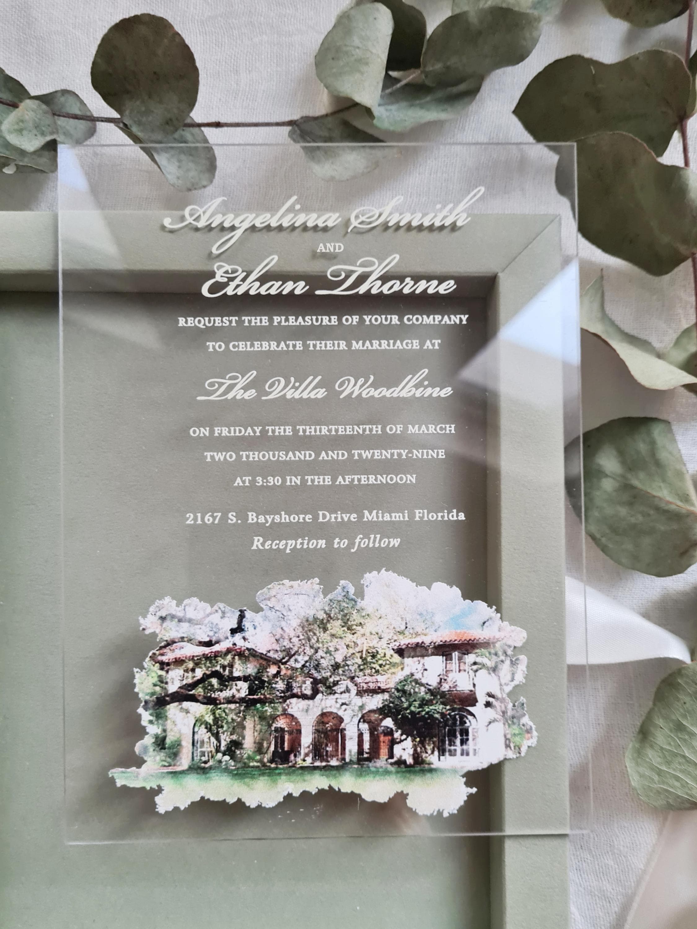 Velvet Wedding Box Suite with Acrylic Invite & Watercolour Venue | Villa Woodbine