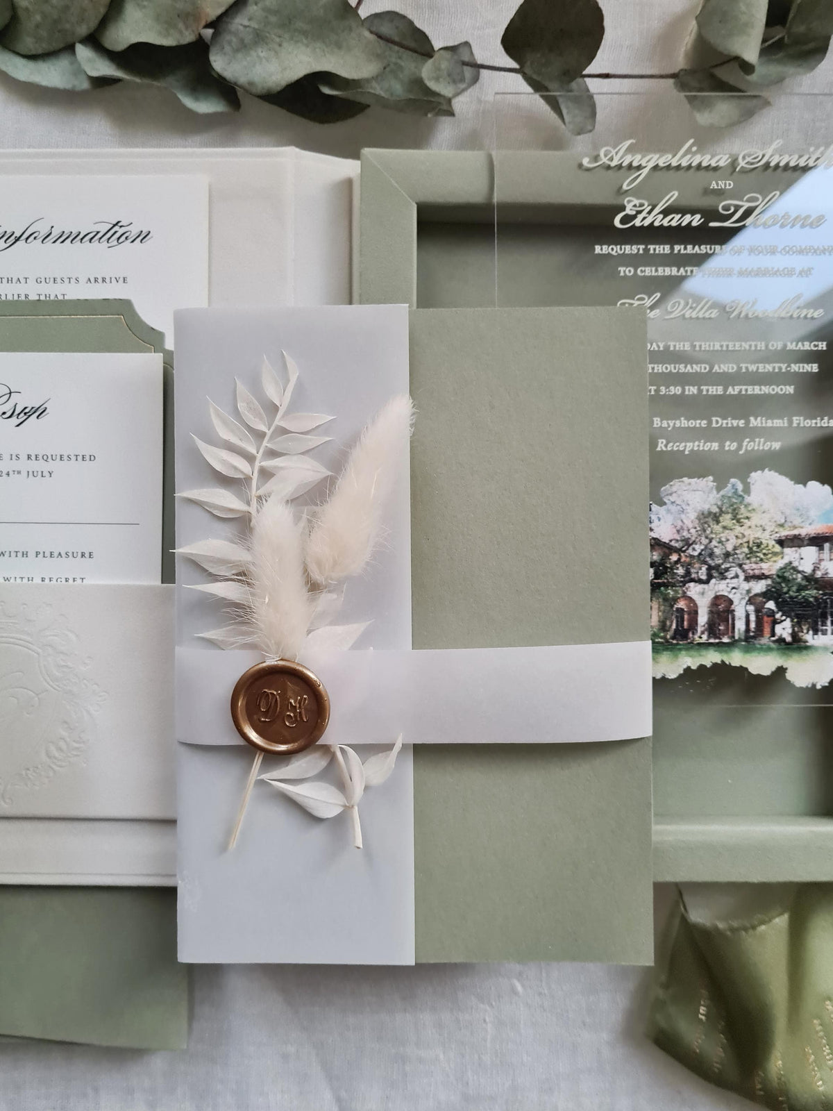 Velvet Wedding Box Suite with Acrylic Invite & Watercolour Venue | Villa Woodbine