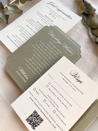 Luxury Invitation Suite with Watercolour Venue & Emerlad Velvet Box