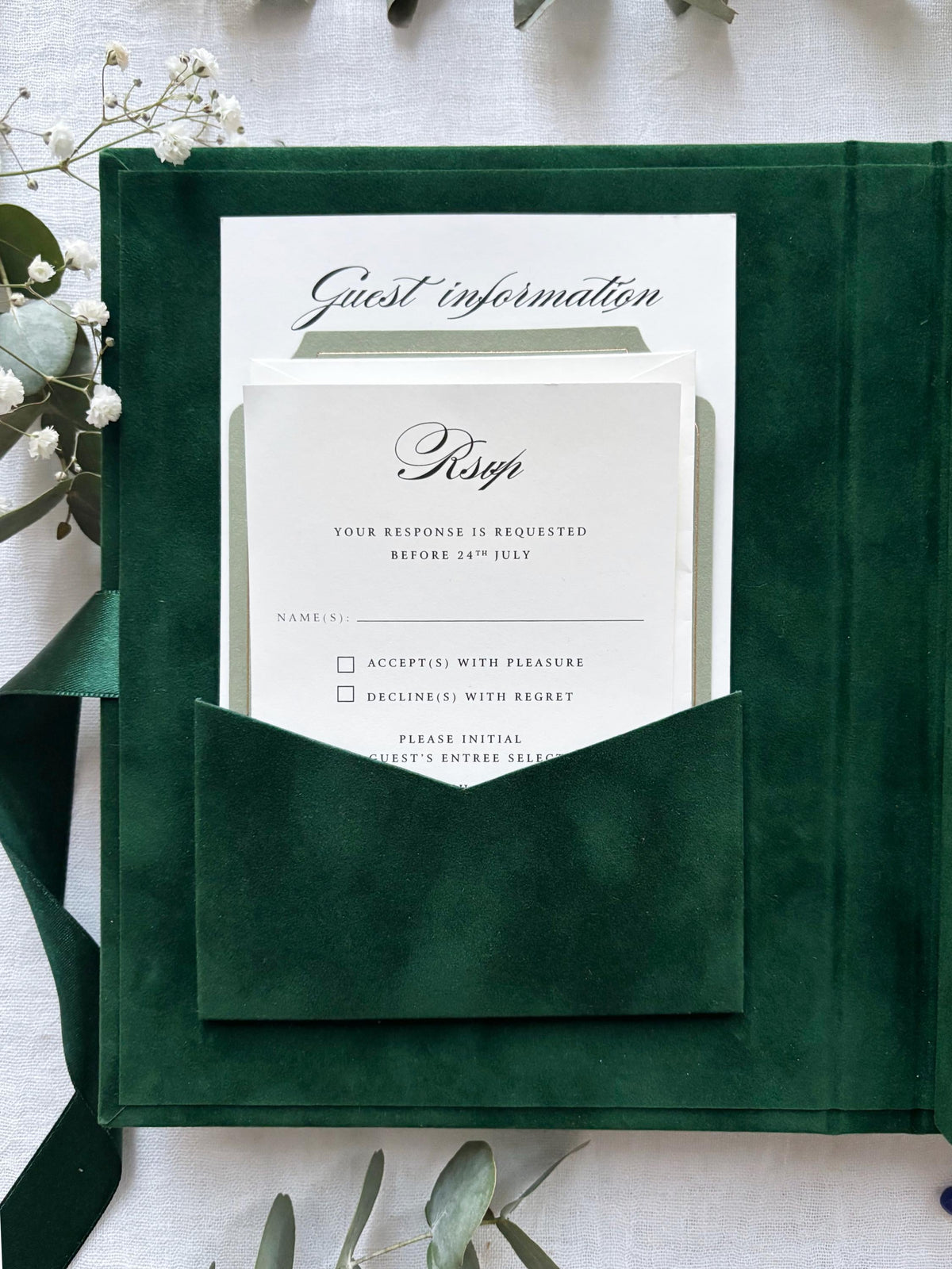 Emerald Velvet Invitation Box, Acrylic Invite with Custom Watercolour Venue | Joannite Castle