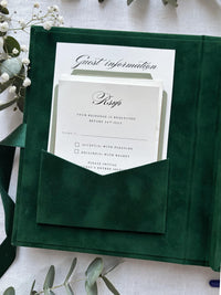 Luxury Invitation Suite with Watercolour Venue & Emerlad Velvet Box