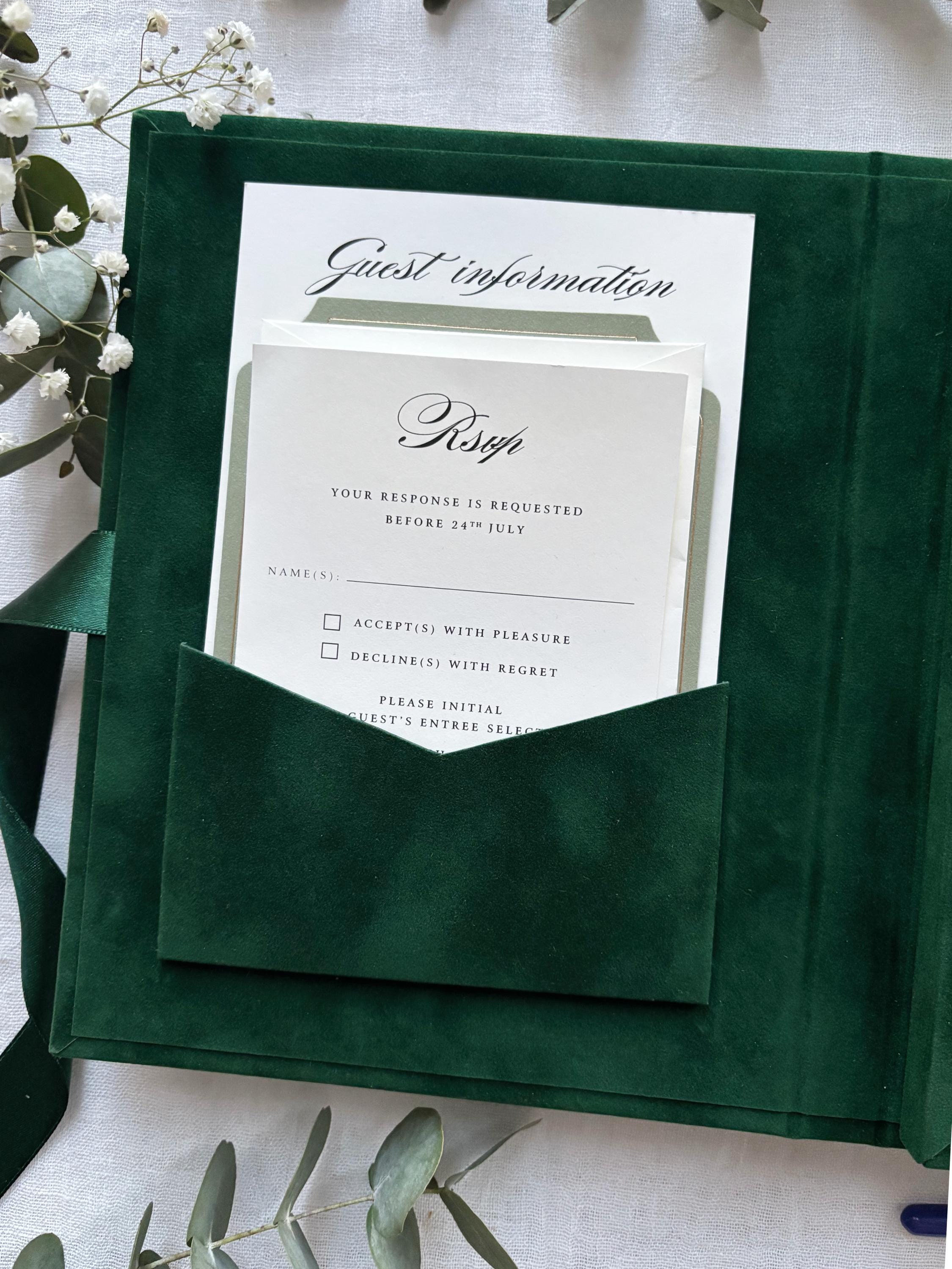 Luxury Invitation Suite with Watercolour Venue & Emerlad Velvet Box