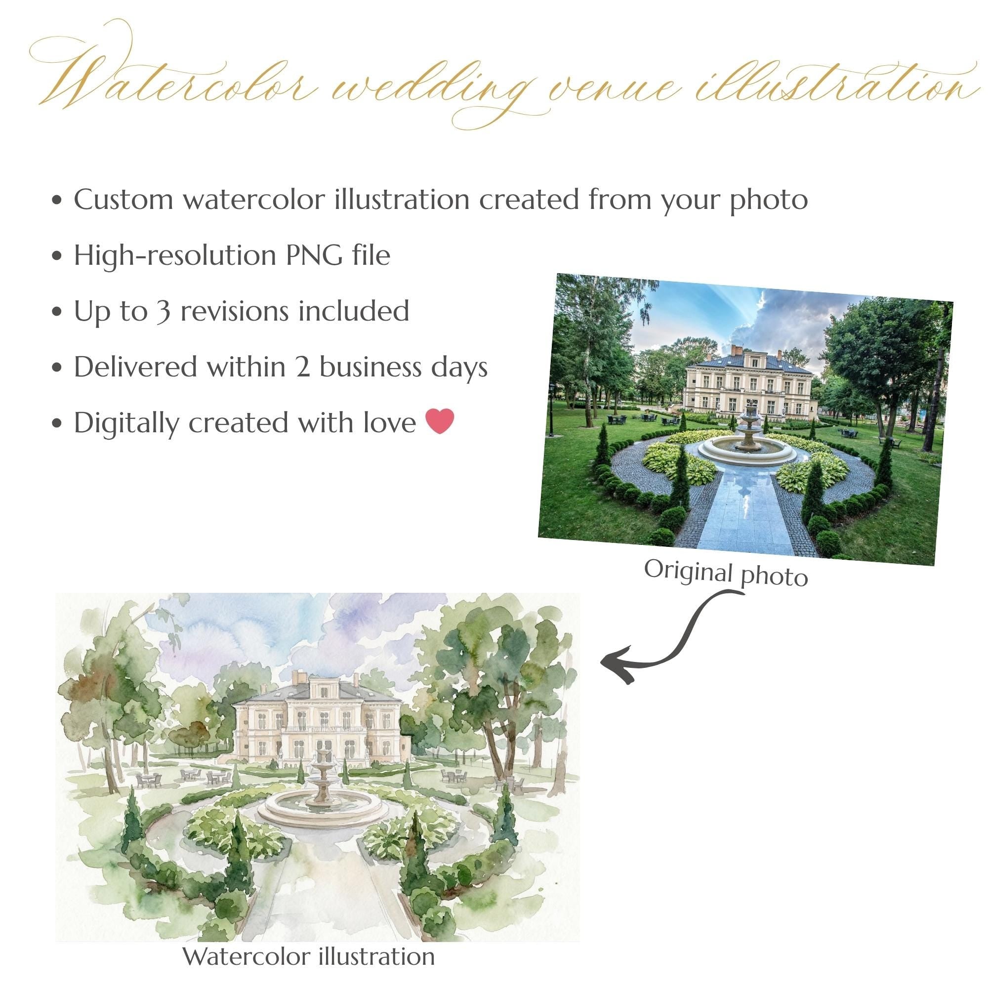 Custom Wedding Venue Watercolour Illustration | Personalized Digital Artwork (Digital Download)