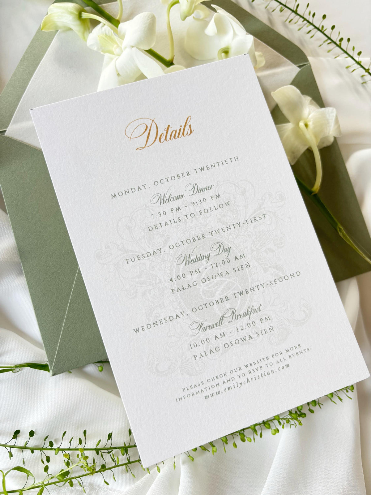 Vellum Wedding Invitation with Watercolour Venue Illustration, Wax Seal, Sage Green Ribbon & Deckled Edges